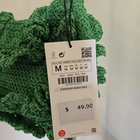 Zara Emerald Green 💚 Ruffle Shoulder Bag - Picture 8 of 8